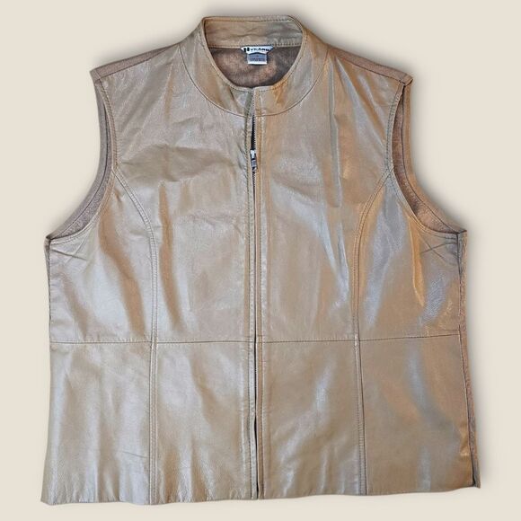 Nygard Collection Jackets & Blazers - 🖤 Tan Leather Vest + Silk Back | Plus Size 1X